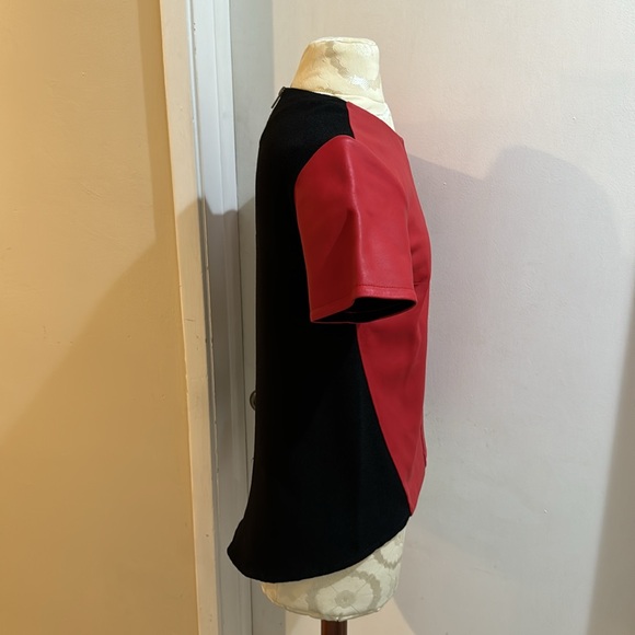 Lafayette 148 Leather Genuine Red Short Sleeve Pull Over Zip Chic Blouse Top S - Picture 5 of 16